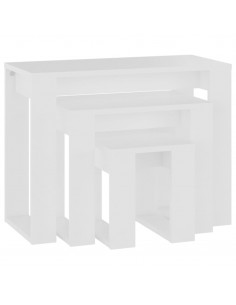 Tavolini Impilabili 3 pz Bianchi in Legno Multistrato 2