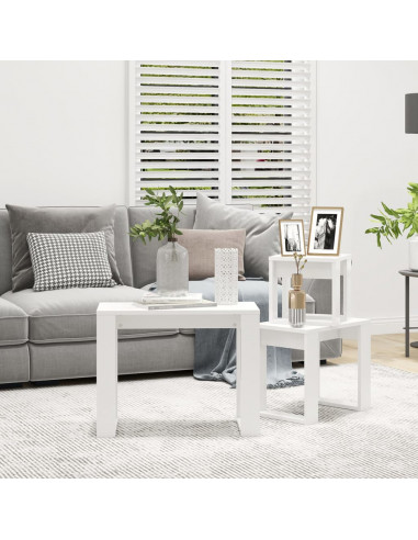 Tavolini Impilabili 3 pz Bianchi in Legno Multistrato