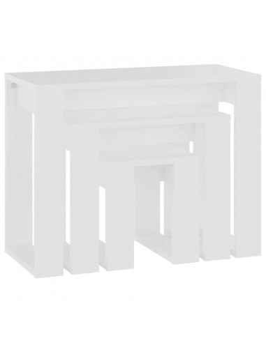Tavolini Impilabili 3 pz Bianchi in Legno Multistrato