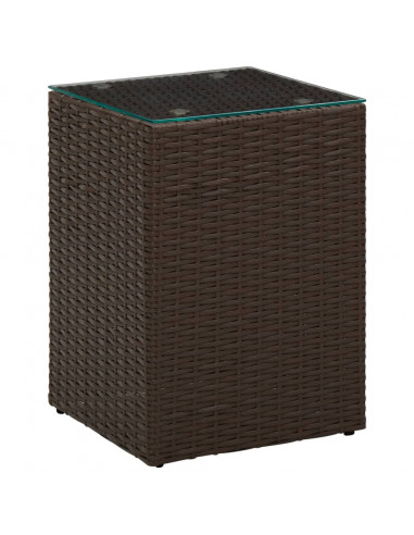 Tavolini 3 pz con Piano in Vetro Marroni in Polyrattan