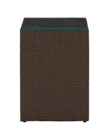 Tavolini 3 pz con Piano in Vetro Marroni in Polyrattan
