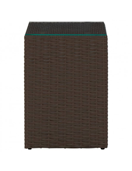 Tavolini 3 pz con Piano in Vetro Marroni in Polyrattan