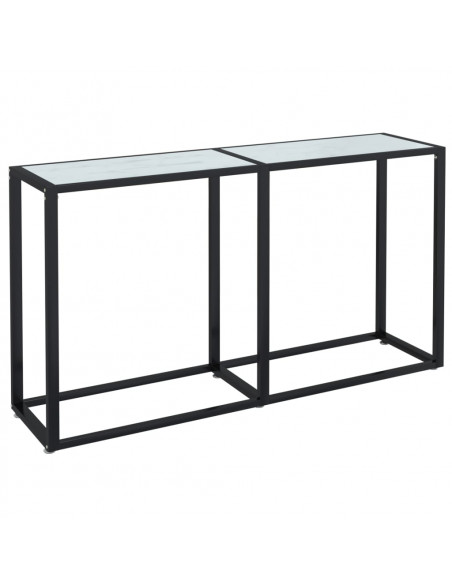 Tavolo Consolle Bianco Marmo 140x35x75,5 cm in Vetro Temperato