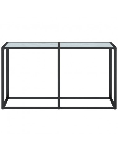 Tavolo Consolle Bianco Marmo 140x35x75,5 cm in Vetro Temperato
