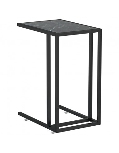 Tavolino per Computer Marmo Nero 50x35x65 cm Vetro Temperato