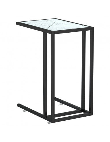 Tavolino per Computer Marmo Bianco 50x35x65 cm Vetro Temperato