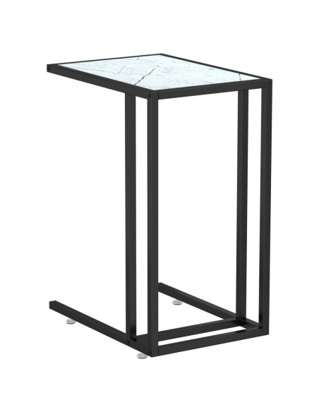 Tavolino per Computer Marmo Bianco 50x35x65 cm Vetro Temperato