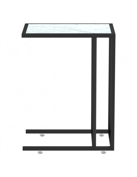 Tavolino per Computer Marmo Bianco 50x35x65 cm Vetro Temperato