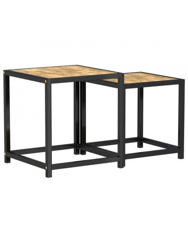 Tavolini 2 pz in MDF Neri e Gialli