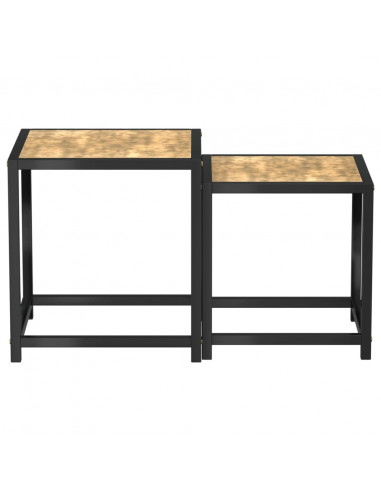 Tavolini 2 pz in MDF Neri e Gialli