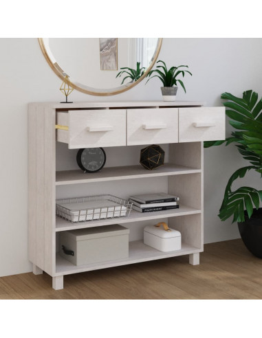Tavolo Consolle Bianco 90x35x90 cm Legno Massello di Pino
