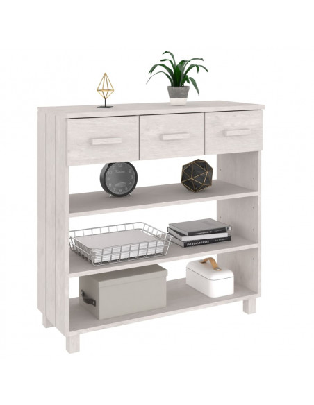 Tavolo Consolle Bianco 90x35x90 cm Legno Massello di Pino
