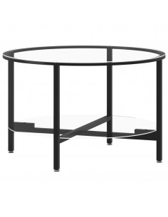 Tavolino da Salotto Nero e Trasparente 70 cm in Vetro Temperato 2