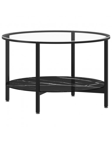 Tavolino da Salotto Nero e Marmo Nero 70 cm in Vetro Temperato