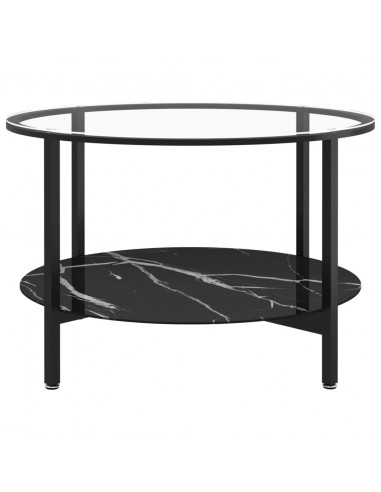 Tavolino da Salotto Nero e Marmo Nero 70 cm in Vetro Temperato
