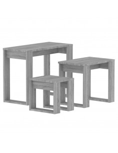 Tavolini Impilabili 3 pz Grigio Sonoma in Legno Multistrato 2