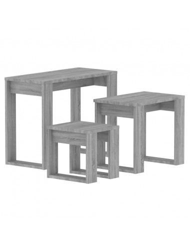 Tavolini Impilabili 3 pz Grigio Sonoma in Legno Multistrato