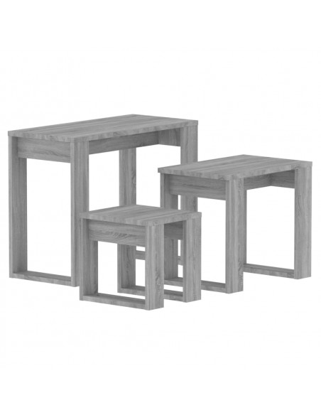 Tavolini Impilabili 3 pz Grigio Sonoma in Legno Multistrato
