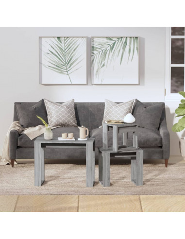 Tavolini Impilabili 3 pz Grigio Sonoma in Legno Multistrato