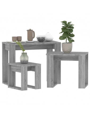 Tavolini Impilabili 3 pz Grigio Sonoma in Legno Multistrato