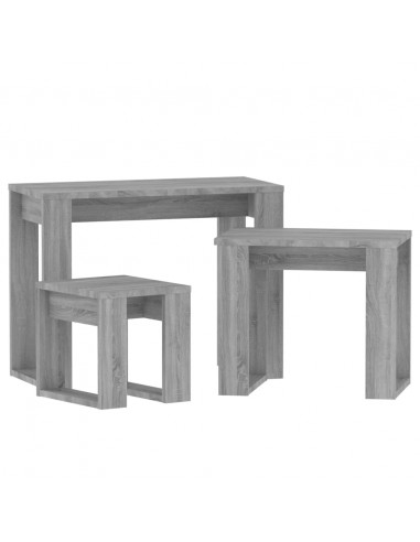 Tavolini Impilabili 3 pz Grigio Sonoma in Legno Multistrato