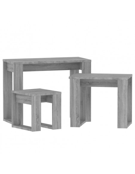 Tavolini Impilabili 3 pz Grigio Sonoma in Legno Multistrato