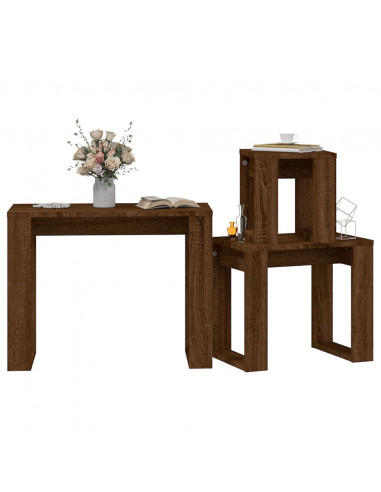 Tavolini Impilabili 3 pz Rovere Marrone in Legno Multistrato