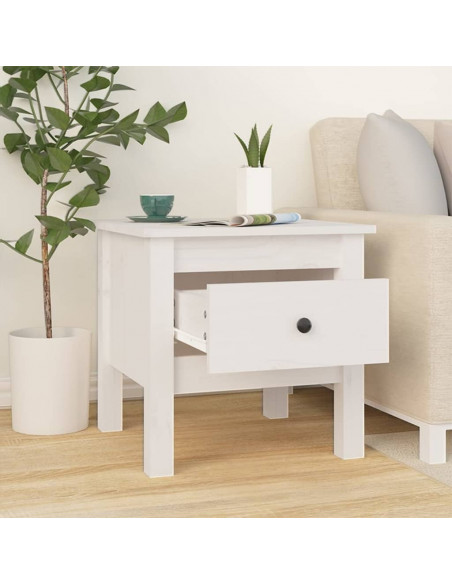 Tavolino Bianco 40x40x39 cm Legno Massello di Pino