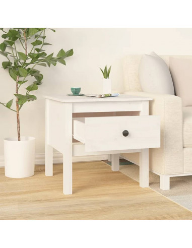 Tavolino Bianco 50x50x49 cm Legno Massello di Pino