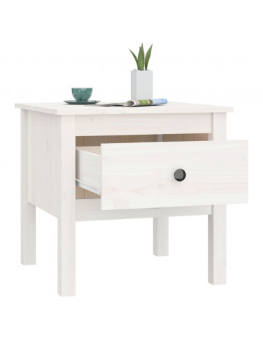 Tavolino Bianco 50x50x49 cm Legno Massello di Pino