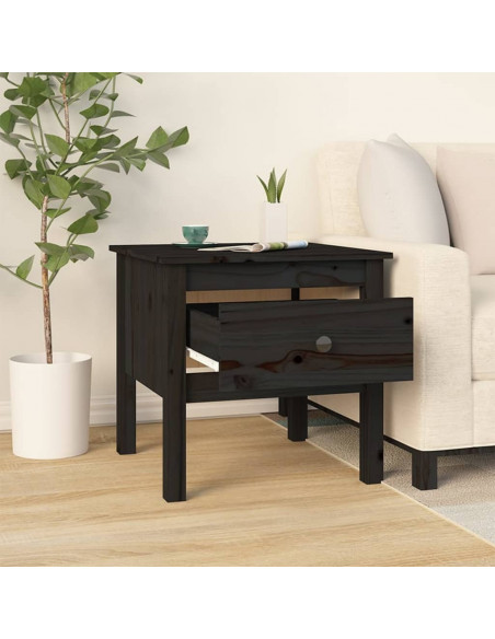 Tavolino Nero 50x50x49 cm Legno Massello di Pino