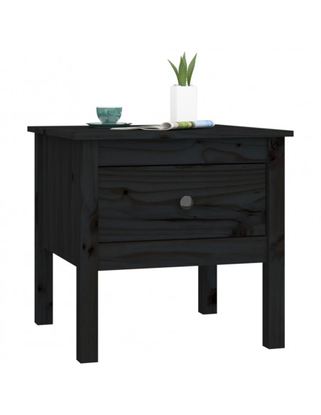 Tavolino Nero 50x50x49 cm Legno Massello di Pino