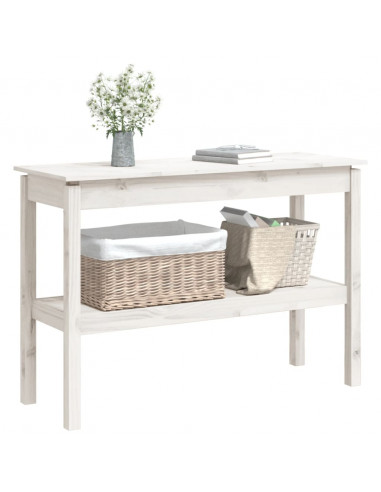 Tavolo Consolle Bianco 110x40x75 cm in Legno Massello di Pino