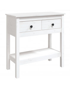 Tavolo Consolle Bianco 75x35x75 cm in Legno Massello di Pino 2