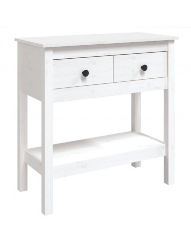 Tavolo Consolle Bianco 75x35x75 cm in Legno Massello di Pino