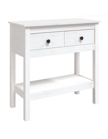 Tavolo Consolle Bianco 75x35x75 cm in Legno Massello di Pino