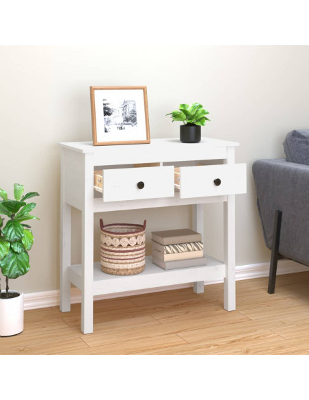 Tavolo Consolle Bianco 75x35x75 cm in Legno Massello di Pino