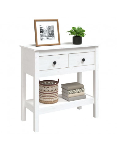 Tavolo Consolle Bianco 75x35x75 cm in Legno Massello di Pino