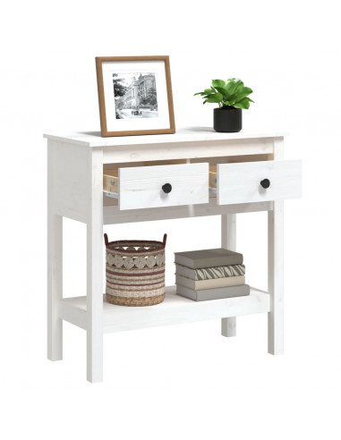 Tavolo Consolle Bianco 75x35x75 cm in Legno Massello di Pino