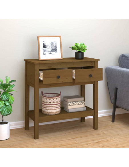 Tavolo Consolle Miele 75x35x75 cm in Legno Massello di Pino