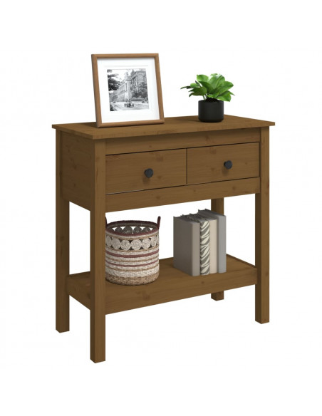Tavolo Consolle Miele 75x35x75 cm in Legno Massello di Pino