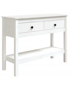 Tavolo Consolle Bianco 100x35x75 cm in Legno Massello di Pino 2