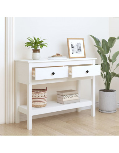 Tavolo Consolle Bianco 100x35x75 cm in Legno Massello di Pino