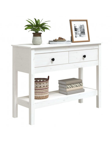 Tavolo Consolle Bianco 100x35x75 cm in Legno Massello di Pino