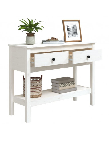 Tavolo Consolle Bianco 100x35x75 cm in Legno Massello di Pino