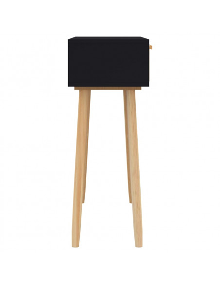 Tavolo Consolle Nero 80x30x75cm Massello Pino e Rattan Naturale