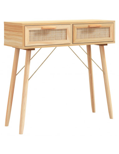 Tavolo Consolle Marrone 80x30x75 Massello Pino Rattan Naturale