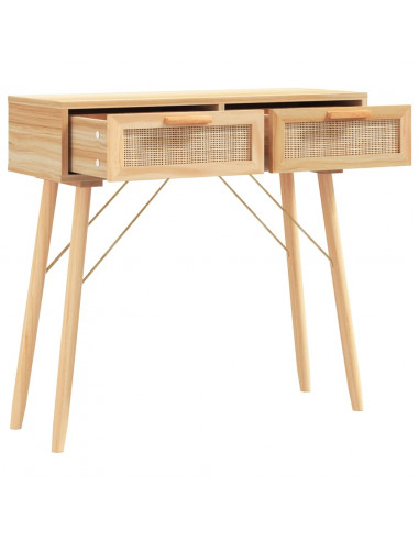 Tavolo Consolle Marrone 80x30x75 Massello Pino Rattan Naturale