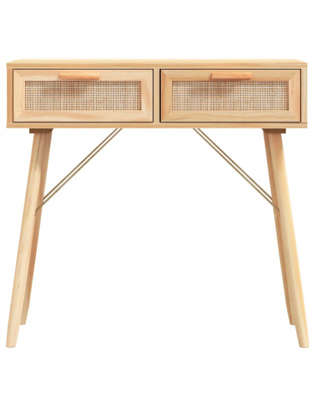 Tavolo Consolle Marrone 80x30x75 Massello Pino Rattan Naturale