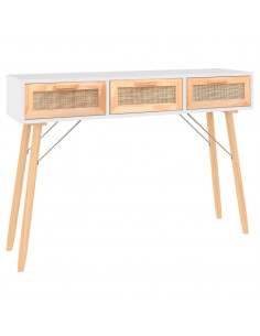 Tavolo Consolle Bianco 105x30x75 Massello Pino Rattan Naturale 2